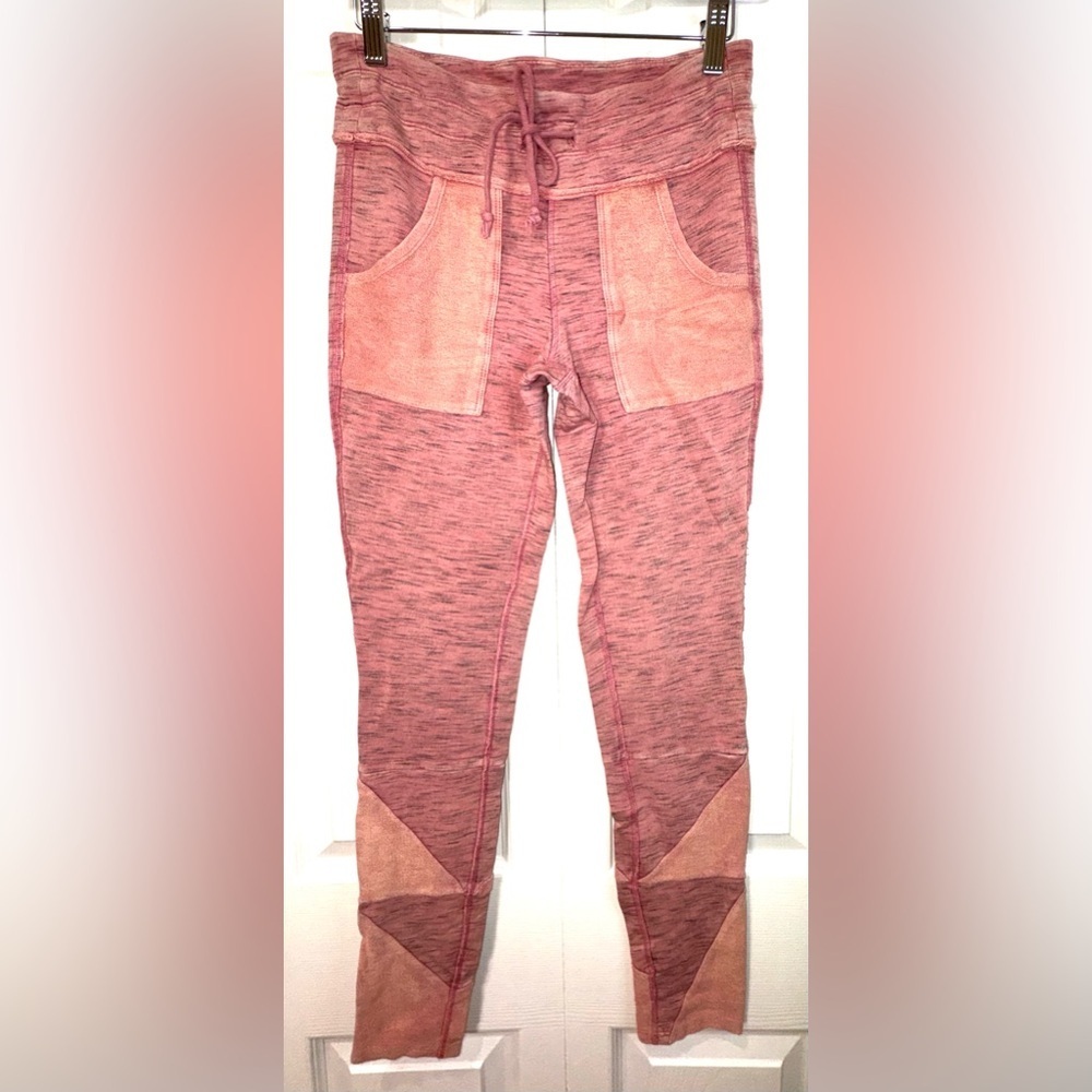 Free People Movement Kyoto Leggings Pants High Rise Patchwork Red Berry/Pink SP